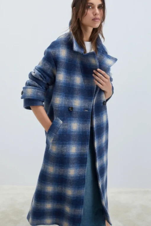 Cappotto Doppiopetto In Lana Check