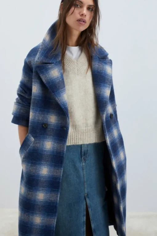 Cappotto Doppiopetto In Lana Check
