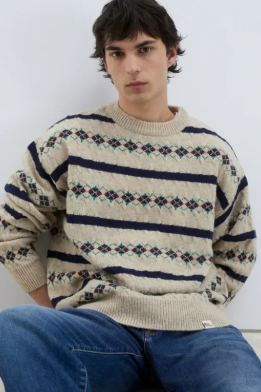 Maglia Girocollo Vintage In Lana Shetland